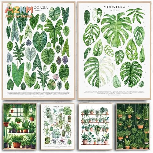 Tropical Plant Leaf Canvas Wall Art - Monstera Alocasia Species Print, Unframed, Home Decor