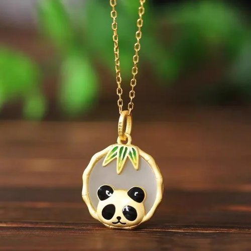 Collar con Dije de Panda de Jade Natural para Hombre, Cadena de Plata 925, Amuleto Tallado, Gargantilla, Joyería de Piedra Blanca