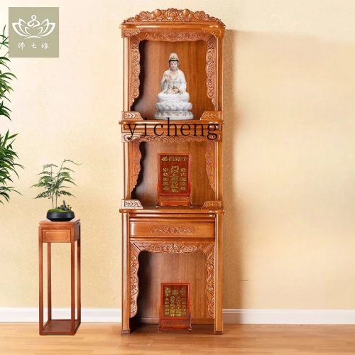 Tủ thờ Phật bằng gỗ hồng mộc 3 tầng – Bàn thờ Quan Âm, Thần Tài và Quan Công