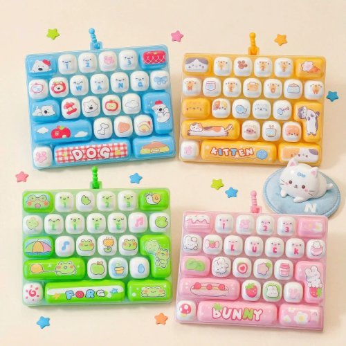 26-Key Mini Keyboard Fidget Toy, Portable Keycap Clicker Stress Relief Decompression Toy Keychain Gift