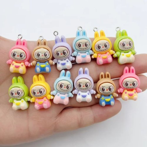 10 Pezzi Charms in Resina Kawaii Coniglio Fragola Casa - Adorabili Animali dei Cartoni Animati Ciondoli per Orecchini, Portachiavi, Gioielli Fai da Te