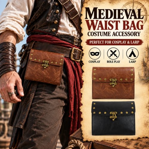 Riñonera de Cuero PU Medieval de Halloween, Bolso de Cinturón con Remaches Vintage, Accesorio de Disfraz Cosplay