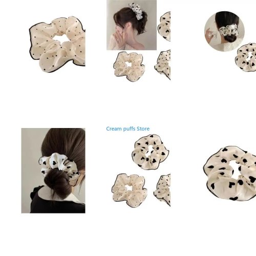 50 Pack Breathable Cloth Hair Scrunchies for Women & Girls, Stretchy Hair Ties, Polka Dot Floral Heart Design, Stylish Headwear