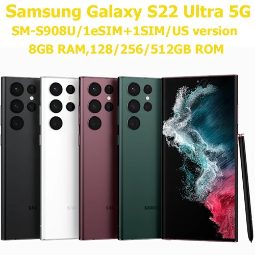 Samsung Galaxy S22 Ultra 5G, 6.8", Cámara 108MP 8K, 5000mAh, 45W, Versión US, Desbloqueado, NFC