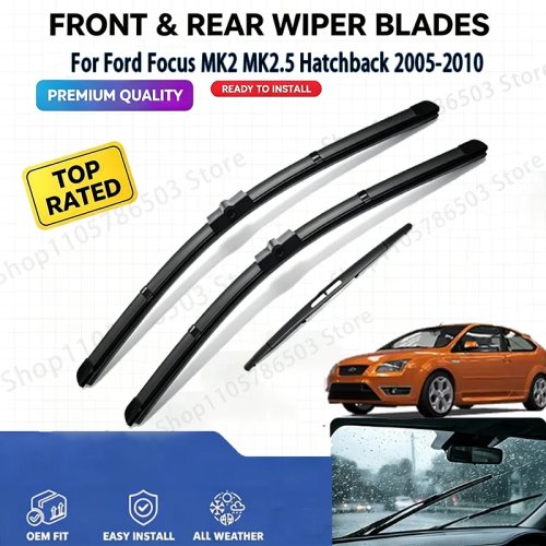 Quiet Wiper Blades Set for Ford Focus MK2 MK2.5 Hatchback 2005-2010 - 26" 17" 14" PTFE Coated All-Weather