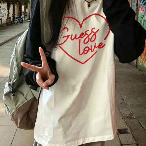 Harajuku Long Sleeve T-Shirt for Women Casual Streetwear Red Heart Love Graphic Print Y2K Top