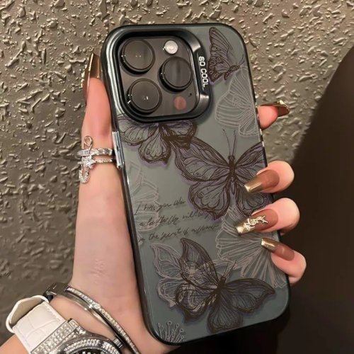 Etui na iPhone 16 15 14 13 12 11 17 Pro Max XS X XR 7 8 Plus SE 2020 16e 17 Air, wzór motyla i kwiatów, odporne na wstrząsy, bumper cover