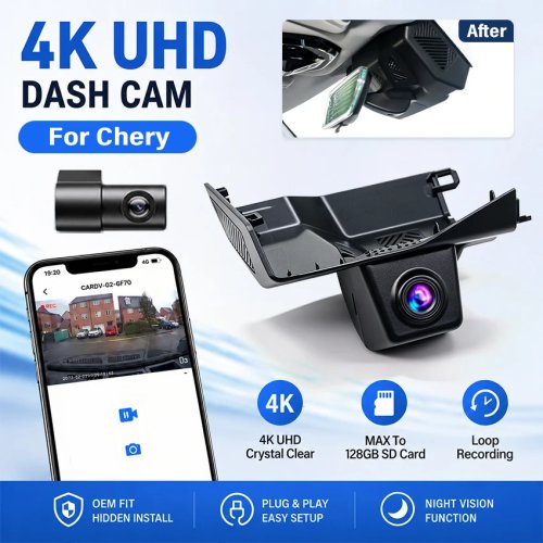 4K HD 2160P WiFi Dash Cam for Chery Jetour T2 2024-2026, Dual Lens Car DVR, Plug and Play, App Control