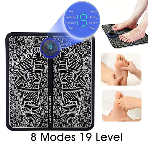 Electric Foot Massager Pad with 8 Modes & 19 Levels, Lightweight Foot Pressure Relief Massager