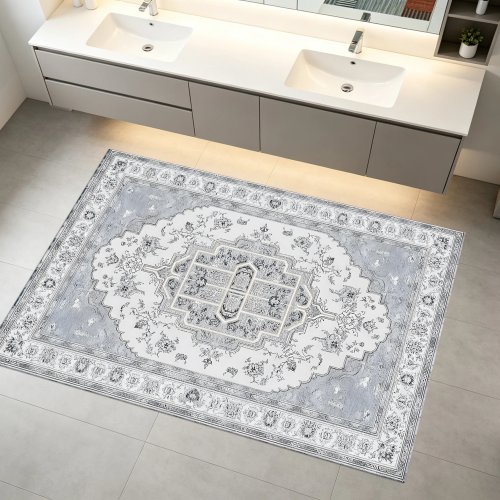 2D Large Area Rug - Light Gray Retro Persian Pattern, Soft & Skin-Friendly for Living Room & Bedroom, Enhances Space