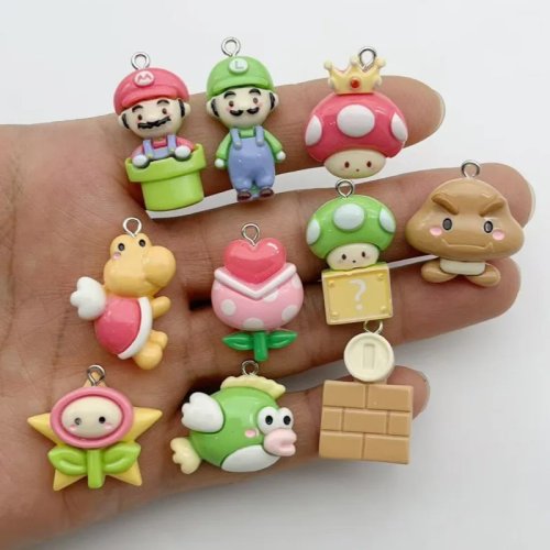 10 stuks harsaccessoires in cartoon-gameserie voor het maken van DIY-sieraden, oorbellen en sleutelhangers