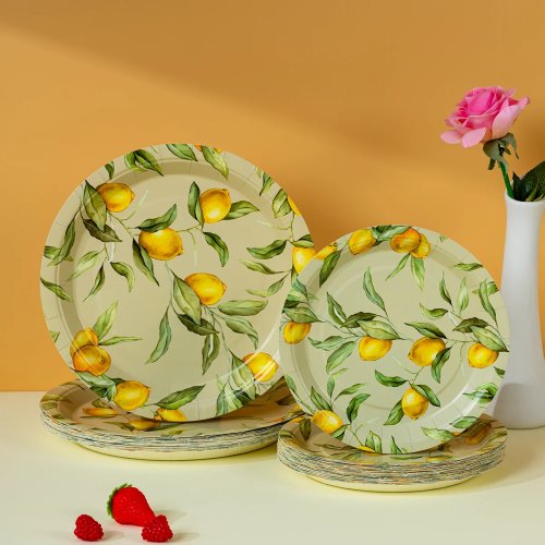 10/25/50 unid. pratos de papel descartáveis com estampa vintage de limão, artigos de festa estilo fresco para piquenique