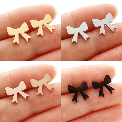 Korean Style Sweet Bow Stud Earrings, Stainless Steel, Minimalist Light Luxury