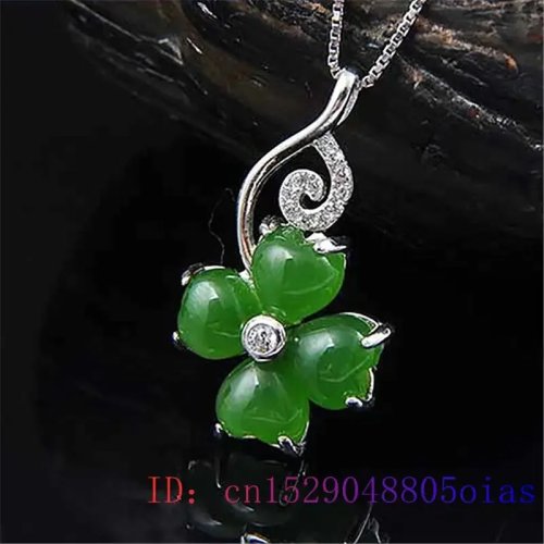 Collier Pendentif Trèfle en Jade Naturel, Porte-Bonheur, Calcédoine, Bijou Fantaisie pour Femme, Cadeau