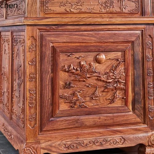 Set Meja & Kursi Kantor B11-7.2, Gaya Tionghoa Baru, Kayu Solid Rosewood, Meja Eksekutif, Permukaan Meja
