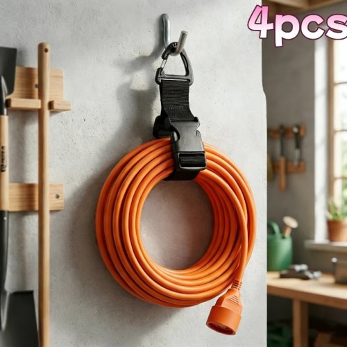 Pack de 4 bridas ajustables para manguera de jardín, correas organizadoras de cables y cordones resistentes, almacenamiento colgante reutilizable para garaje y taller
