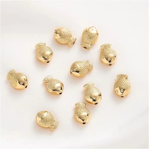 14K Gold Fish-Shaped Spacer Beads - DIY Jewelry Making Supplies - Loose Beads for Handmade Chains