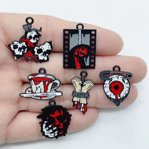 10 stuks donkere punk horror emaille charms, legering hangers, DIY-benodigdheden voor handgemaakte sieraden voor ketting, armband, oorbel, sleutelhanger