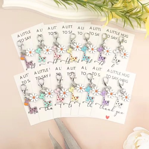 7/14 Stück Niedliche Giraffen- & Gänseblümchen-Schlüsselanhänger mit Pocket Hug Dankeskarten - Cartoon-Tier-Anhänger für Taschen & Geschenke