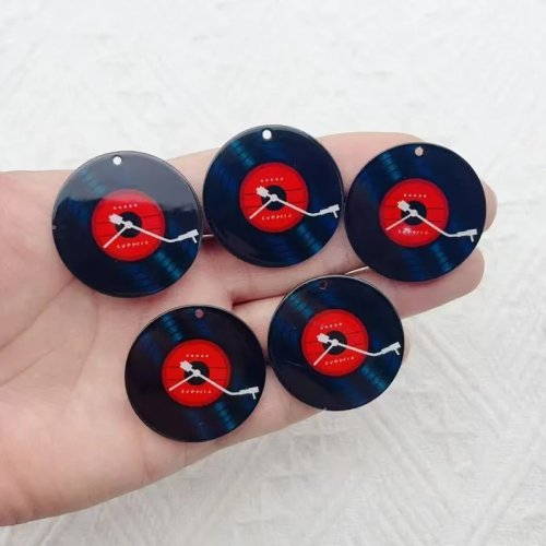 10 piezas Colgante de Acrílico Negro Forma de Disco para Bisutería DIY