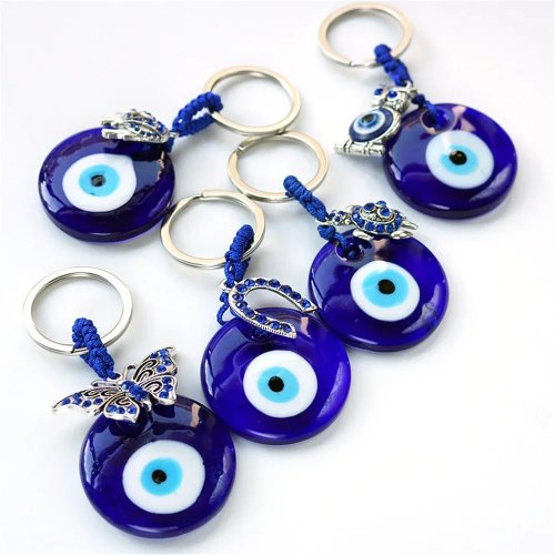 Porte-clés Turc Œil Bleu – Charmes porte-bonheur Hibou, Éléphant, Papillon & Tortue avec Attache pour Sac, Femme & Homme