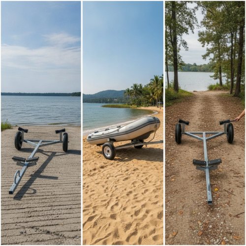 Inflatable Boat Launching Trolley – Hand-Pull Trailer with Padded Supports, Easy Assembly, for Shore