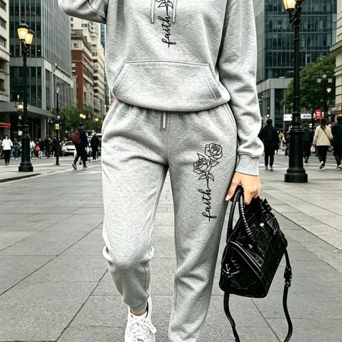Survêtement Femme Imprimé - Sweat à Capuche et Pantalon de Survêtement Décontracté, Vêtements de Sport Extérieur Jogging, Mode Automne Hiver Streetwear
