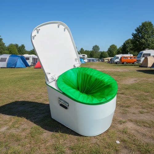 Draagbaar waterloos oplaadbaar campingtoilet met automatische afvalverwijdering en zakken