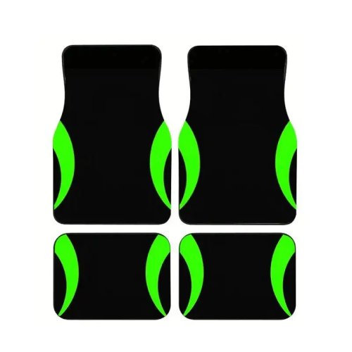 4Pcs Black Green Neon Print Car Floor Mats, Non-Slip Waterproof Universal Auto Foot Pads for Sedan SUV Truck