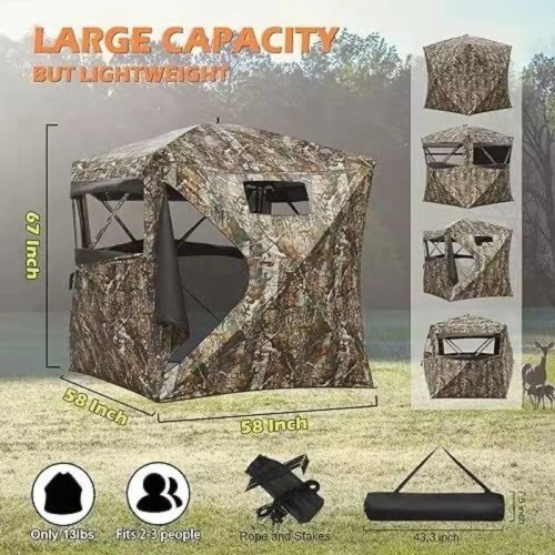 Tente de chasse camouflage à vision unidirectionnelle, ouverture rapide 270°, pour observation des oiseaux