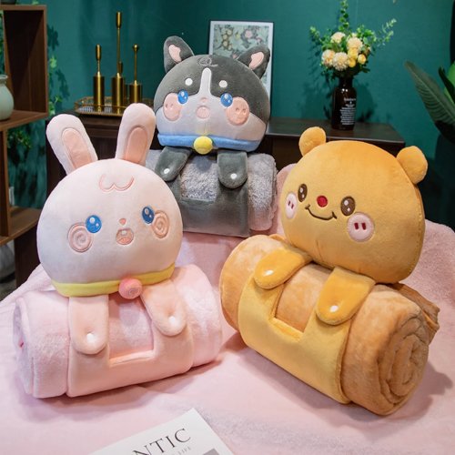2-in-1 Cute Animal Plush Pillow Blanket - Soft Foldable Throw for Travel, Office, Camping