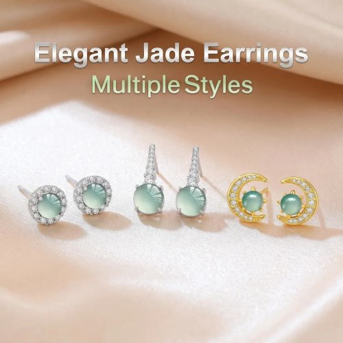 Brincos de Jadeíte de Myanmar | Jade Verdadeira Prata 925 | Pedra Preciosa Esculpida Amuleto da Sorte | Presente de Moda Designer para Mulheres Raparigas