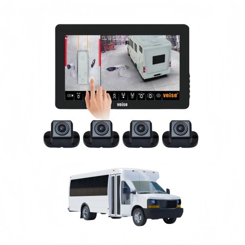 1080P 4-Camera 360° 3D Panoramic Bird's Eye View Backup Camera System AVM Surround View Monitor for Trucks, Buses, Vans, Campers