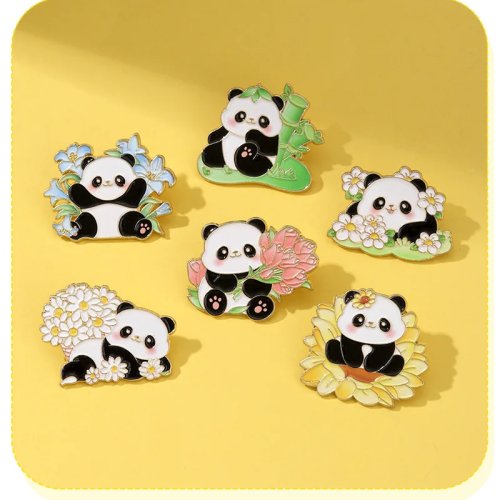 Creatieve panda bloemenboeket broche, schattige cartoon dier badge, souvenir van Chengdu toerisme cadeau, accessoire voor kleding en hoeden