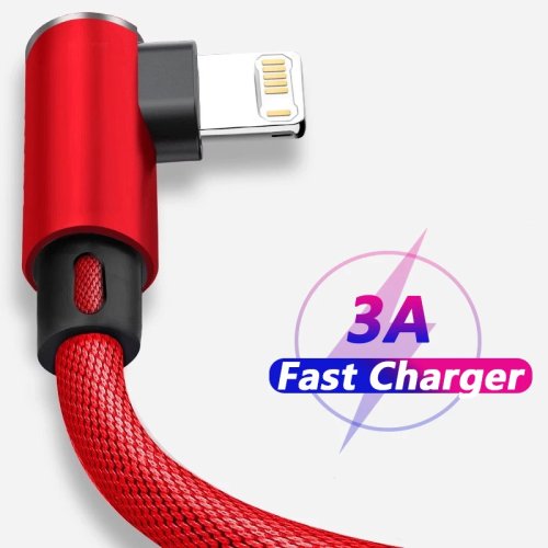 90 Degree USB Cable for iPhone 14/13/12/11 Pro Max X XR 6s 7 8 Plus 2m 3m Fast Charging Data Charger Wire