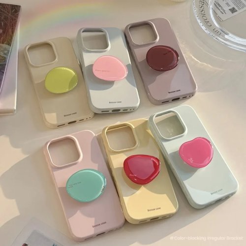 Candy Color Full-Coverage Shockproof iPhone Case with Minimalist Design & Crystal Stand – for iPhone 17/16/15/14/13/12 Pro Max