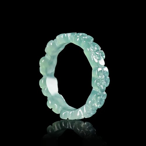 Bague Fleur en Jadéite de Birmanie Bleue – Talisman Amulette pour Femmes et Hommes, Pierre de Jade Authentique de Luxe