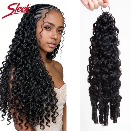 บันเดิลผมจริงหยิกพม่า pre-looped feather crochet สำหรับถักเปียโบโฮแบบไม่มีปม