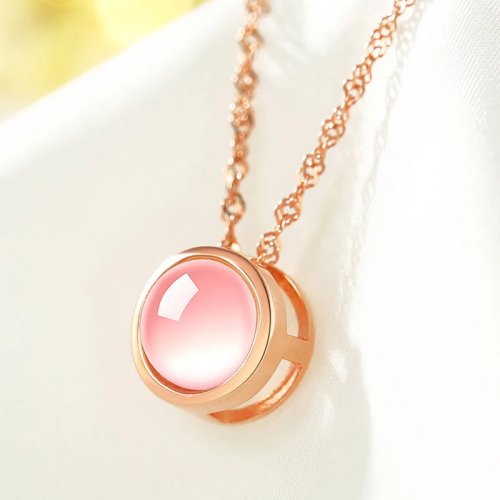 Collar con colgante de jade natural rosa, bañado en oro rosa, piedra preciosa grabada, amuleto, regalo para mujer