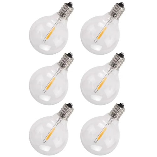 6Pcs G40 LED Replacement Light Bulbs, E12 Screw Base Shatterproof LED Globe Bulbs for Solar String Lights, Warm White