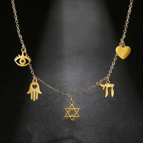Davidstern & Horusauge Anhänger Halskette für Herren & Damen – Jüdischer Amulett-Schmuck, christliches Geschenk