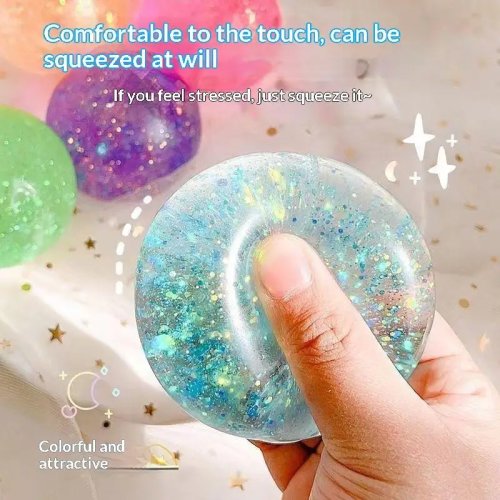 Squishy Glitter Maltose Stress Ball - Slow Rising Squeeze Toy for Kids & Adults, Kawaii Fidget for Anxiety Relief, Birthday Gift