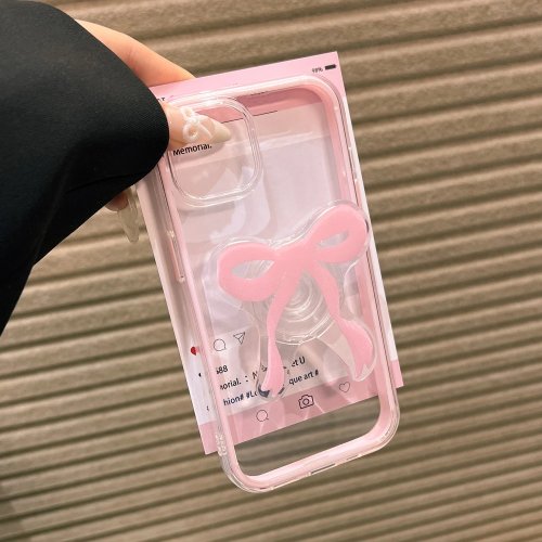 Coque téléphone transparente pour iPhone 18 Pro Max, 2 en 1 nœud rose support antichoc bumper pour iPhone 17 18 15 13 11 12 14 Pro Max