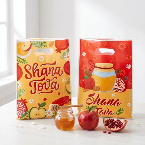 100 uds Bolsas de regalo Shana Tova, Rosh Hashanah, bolsas de plástico para dulces, granada, manzana y miel, decoración Año Nuevo Judío