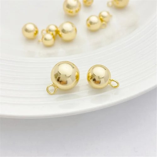 14K Gold Glossy Round Beads Ball Pendant DIY Bracelet Necklace Earring Jewelry Making Accessories