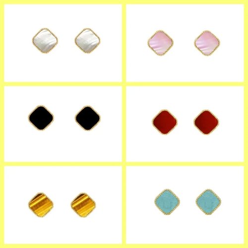 925 Sterling Silver Clover Earrings for Women – Flower Shell Enamel Gold-Plated Fashion Jewelry