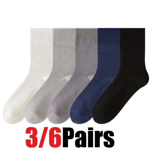 3/6 Pairs Men's Silk Crew Socks – Summer Thin, Ultra-Thin, Antibacterial, Deodorant, Sweat-Wicking, Breathable, Solid, Seamless