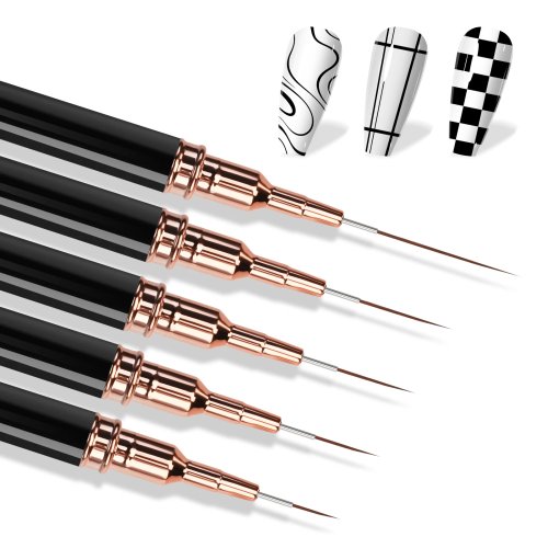 5-Piece Nail Art Liner Brush Set, Elongated Striping Drawing Pens for UV Gel Nail Design, Professional Manicure Tool