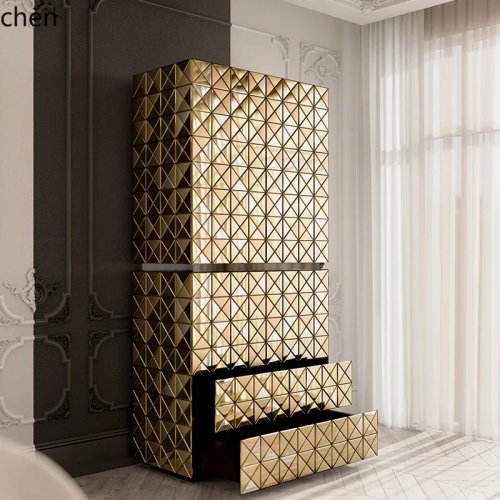 W5.19 Tủ Rượu Sang Trọng Gỗ Tự Nhiên Sơn với Mosaic Pixel Art