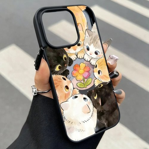 حافظة هاتف مغناطيسية لطيفة مع قط صغير لـ iPhone 15/14/13/12/11 Pro Max، غطاء واقي شفاف